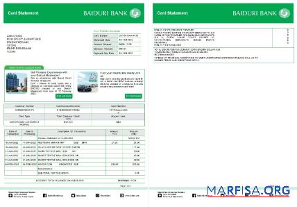 Printable Brunei Baiduri bank card statement word 2 pages download for verification